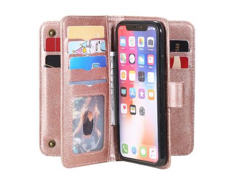 Funda PU + TPU con suporte porta-tarjetas en ouro rosa por iPhone X/XS 5.8