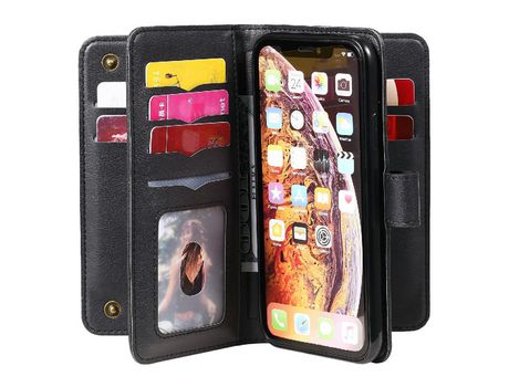 Funda PU + TPU con suporte y 10 porta-tarjetas negros por iPhone XR 6.1