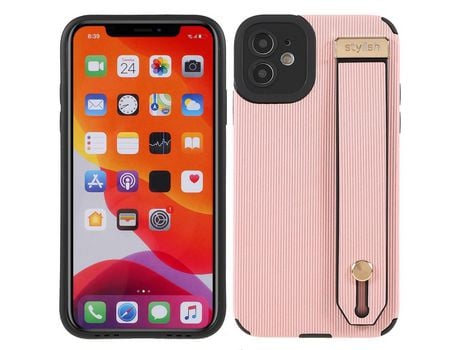 Funda TPU + microfibra con suporte de pulso rosa por iPhone 11 6.1