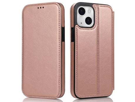 Funda TPU + PU absorción magnética con suporte y suporte de tarjeta ouro rosa por iPhone 13 mini 5.4