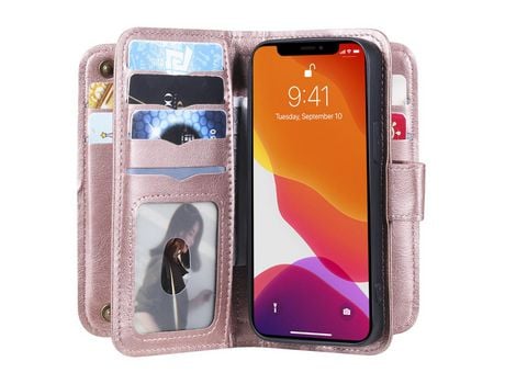 Funda PU + TPU con vários porta-tarjetas a prueba de choques con suporte en ouro rosa por iPhone 13 mini 5.4