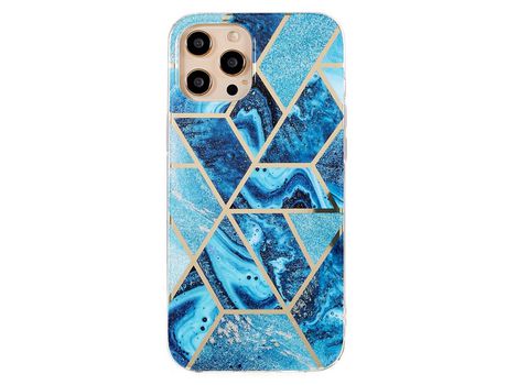 Funda TPU a prueba de choques patrón de mármol geométrico mármol azul por iPhone 13 Pro 6.1