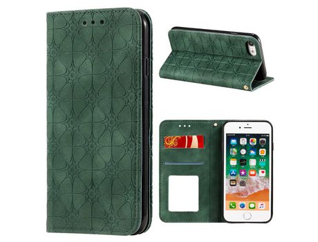 Carcasa PU superfíciy flor cunho absorvida auto- con slots de tarjeta verde por Apple iPhone 7/8/SE (2nd Gen)