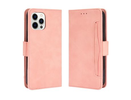 Funda PU + TPU con suporte y porta-tarjetas rosa por iPhone 13 Pro Max 6.7