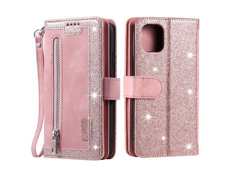 Funda PU + TPU con suporte y porta-tarjetas rosa por iPhone 13 Pro Max 6.7