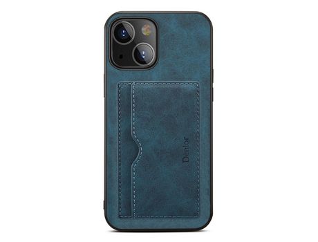 Funda TPU + PU con suporte porta-tarjetas azul por iPhone 13 6.1