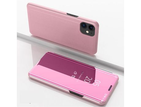 Carcasa PU ventana de visualización desde la superficie espejo ouro rosa por Apple iPhone 12 Pro 6.1