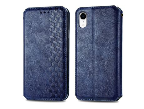Funda PU patrón de losango con soporte azul por iPhone XR 6.1