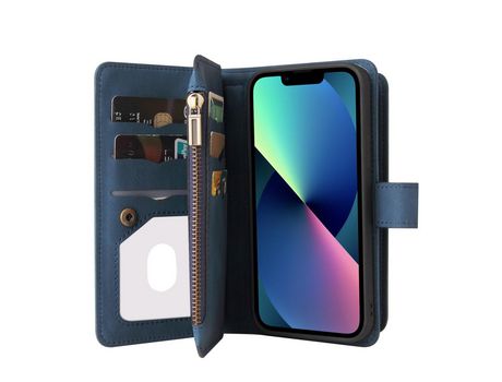 Funda PU + TPU con suporte y bolso con Cerrar y porta-tarjetas azul por iPhone 13 6.1