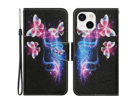 Funda PU + TPU mariposa rosa/azul por iPhone 13 mini 5.4