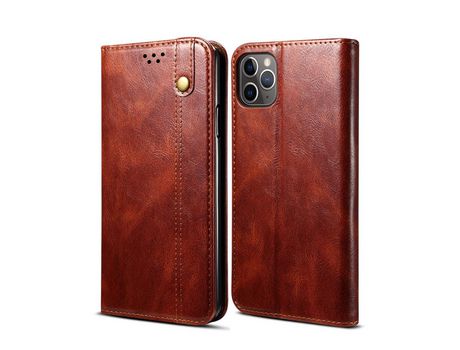 Carcasa PU cera de aceite caballo louco auto-absorbido marrom por Apple iPhone 11 Pro Max 6.5