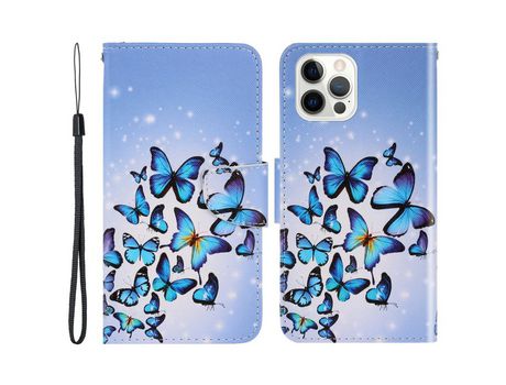 Funda PU + TPU Cerrar magnético con suporte mariposa azul por iPhone 13 Pro 6.1