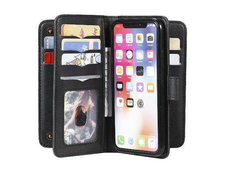 Funda PU + TPU con suporte porta-tarjetas negro por iPhone X/XS 5.8