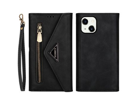 Funda PU + TPU zíper con fundo negro por iPhone 13 6.1
