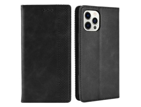Funda PU + TPU estilo retro auto-absorvido con suporte negro por iPhone 13 Pro Max 6.7