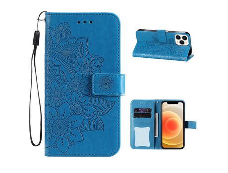 Funda PU + TPU HAT PRINCE flor de estampa azul por iPhone 13 Pro 6.1
