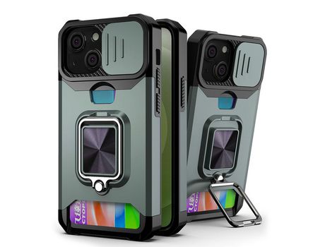 Funda TPU lente híbrida con suporte por tarjeta verde enegrecido por iPhone 13 mini 5.4