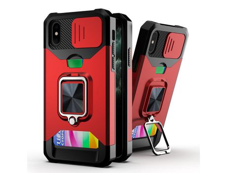 Funda TPU con suporte de anel y porta-tarjeta rojo por iPhone XS 5.8