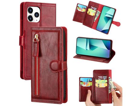 Carcasa PU bolso con estante con apoyo rojo por Apple iPhone 12 Max/Pro 6.1