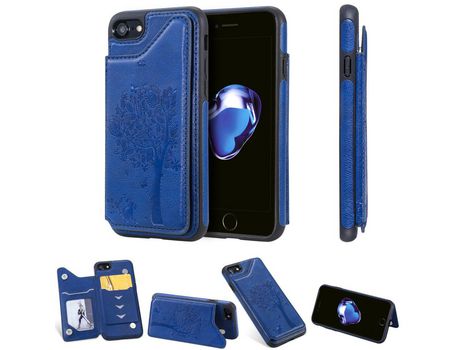 Carcasa TPU + PU árbol de gato con slot por tarjeta azul por Apple iPhone 8/7 4.7 pouces