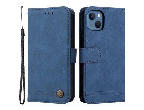 Funda PU + TPU patrón de árbol con suporte y bandolera azul por iPhone 13 6.1