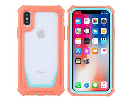Funda TPU + acrílico a prueba de choques desmontable 2 en 1 Rosa coral/verde azulado por iPhone XS Max 6.5