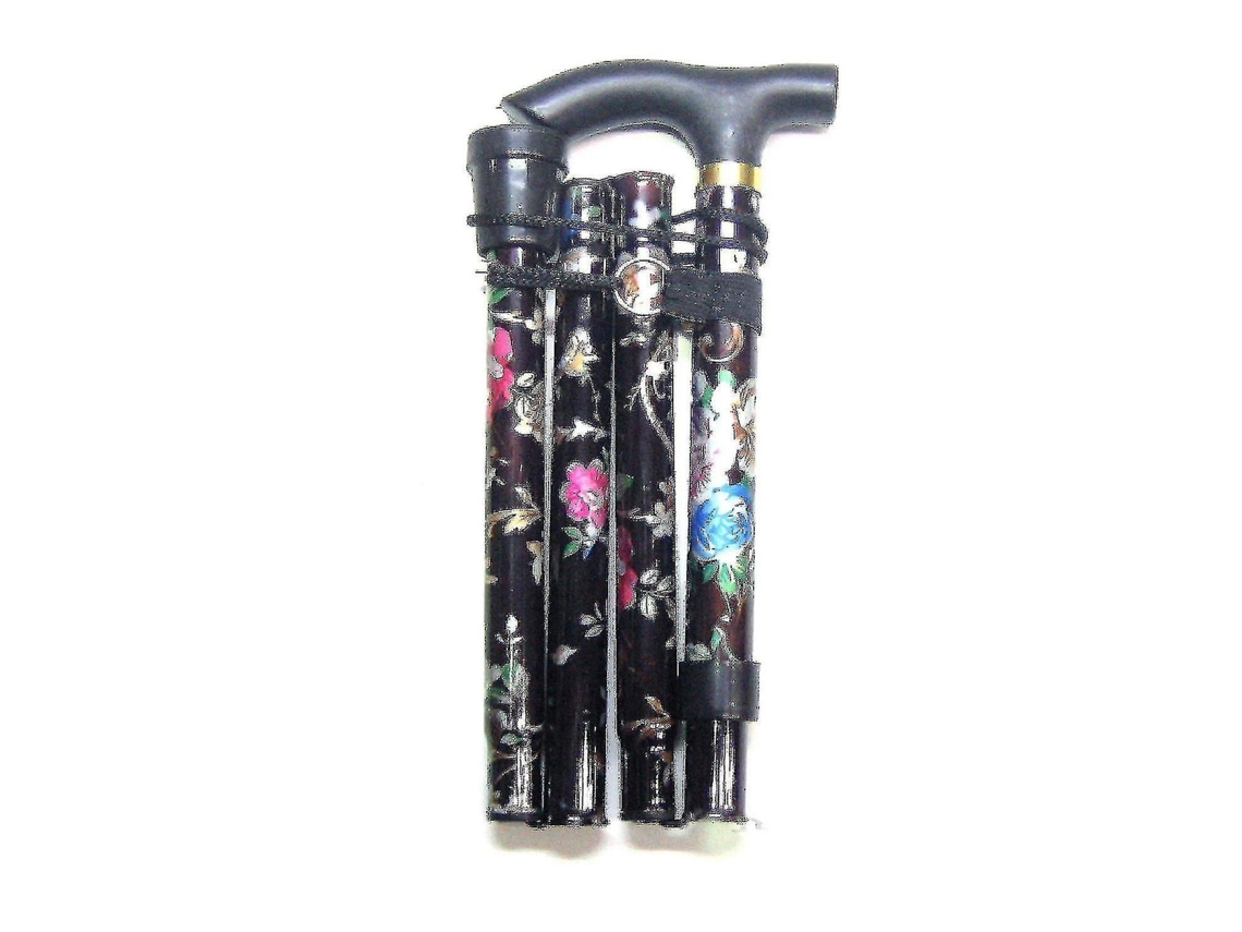Bastón plegable y ligero - Diseño floral negro