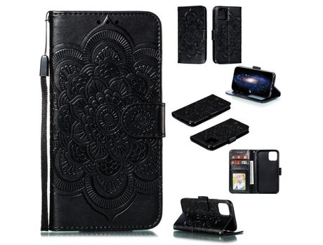 Carcasa PU teste patrón dy flor da mandala do sol negro por Apple iPhone XS/X 5.8 pouces (2019)