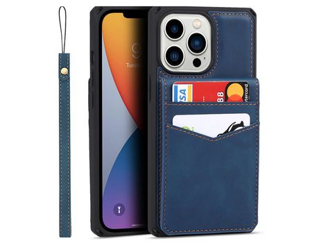 Funda TPU + PU Anti-lágrimas con muleta y poseedor del tarjeta azul por iPhone 13 Pro 6.1