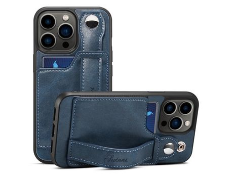 Funda TPU + PU con muleta por pulseira y porta-tarjeta azul por iPhone 13 Pro Max 6.7