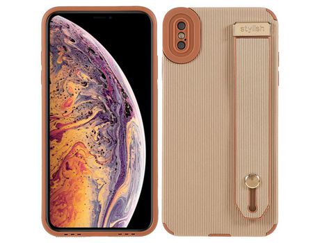 Funda TPU + microfibra Anti-lágrimas flexível con suporte de pulso caqui por iPhone XS Max 6.5