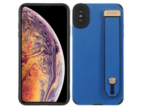 Funda TPU + microfibra Anti-lágrimas flexível con suporte de pulso azul por iPhone XS Max 6.5