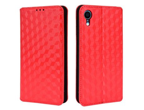 Funda PU patrón de losango 3D auto-absorvido rojo por iPhone XR 6.1