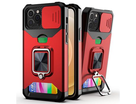 Funda TPU antiqueda híbrido con suporte por tarjeta rojo por iPhone 11 Pro 5.8
