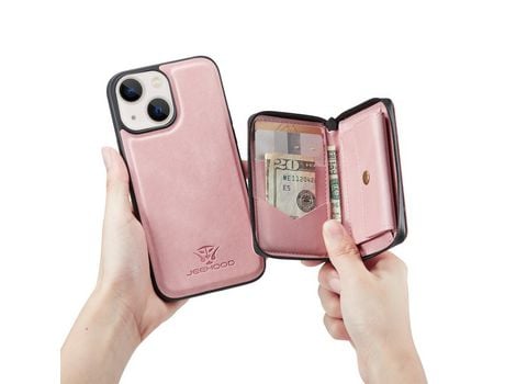 Funda TPU JEEHOOD 2 en 1 desmontable magnético híbrido con zíper en ouro rosa por iPhone 13 mini 5.4