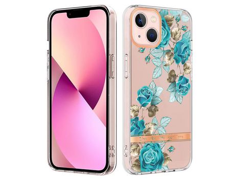 Funda TPU patrón floral galvanoplastia flexível rosa azul por iPhone 13 6.1