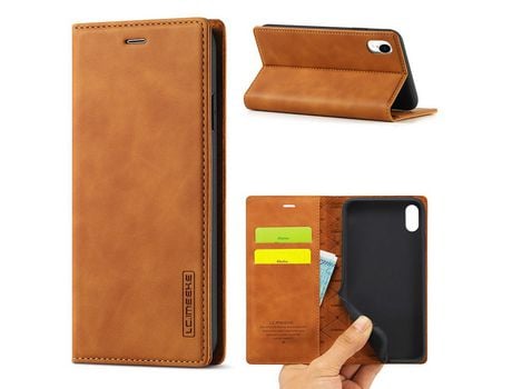 Carcasa PU forte magnético marrom por Apple iPhone XR
