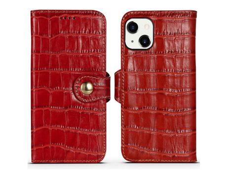 Funda de couro genuino textura de cocodrilo con fundo rojo por iPhone 13 6.1
