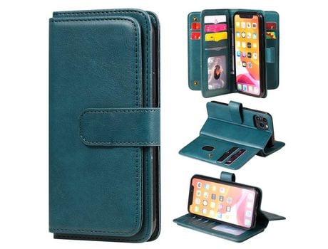 Carcasa PU multifuncional con 10 titulares de tarjeta verde por Apple iPhone 11 Pro 5.8