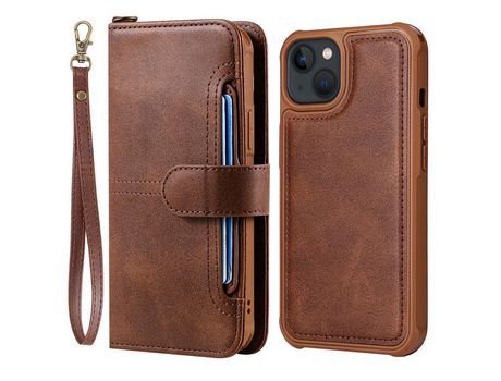 Funda PU 2 en 1 desmontable con ranhuras por tarjetas y Cerrar de botones café por iPhone 13 6.1