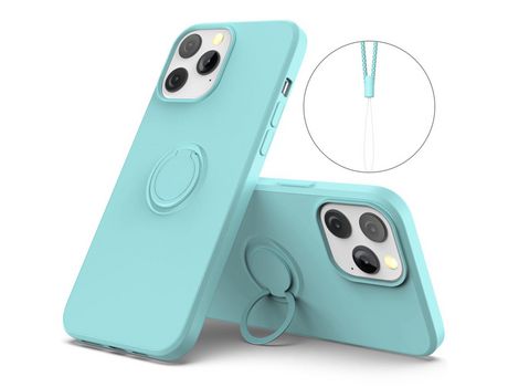 Funda silicone a prueba de choques con suporte de anel ajustável y bandolera azul Cielo por iPhone 13 Pro Max 6.7