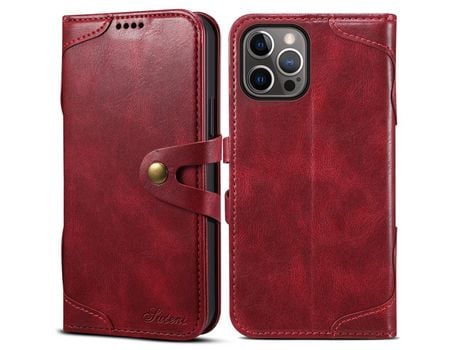 Funda PU fechamento de botón rojo por iPhone 12/12 Pro 6.1