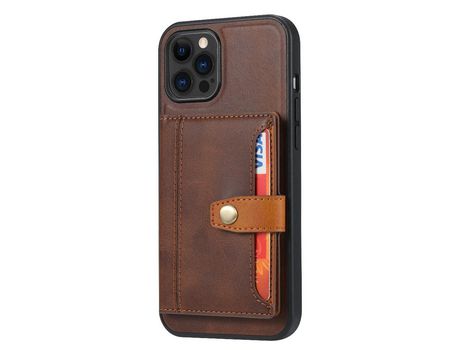 Funda TPU + PU híbrido con suporte y porta-tarjetas marrón por iPhone 13 Pro 6.1