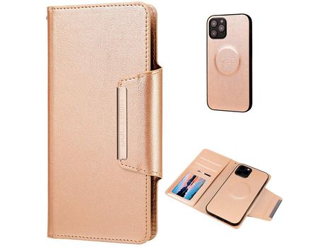Carcasa PU + TPU estante con interior destacável ouro por Apple iPhone 12 Pro/12