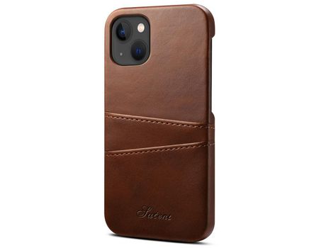 Funda TPU + PU con slots de tarjeta marrón por iPhone 13 6.1