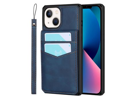Funda TPU + PU con muleta y poseedor del tarjeta azul por iPhone 13 mini 5.4