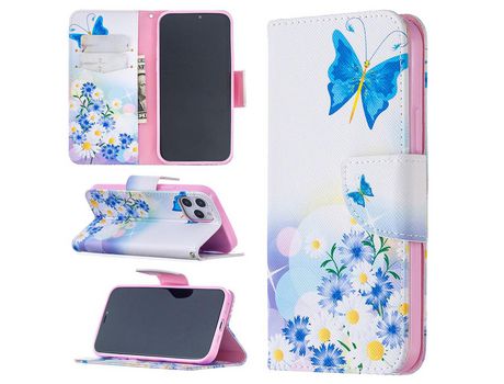 Carcasa PU impresión patrón polilla y flores por Apple iPhone 12 Pro/12 Max 6.1