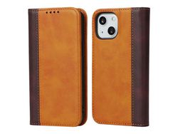 Funda PU + TPU emenda de duas cores Anti-lágrimas autoabsorbente amarillo/marrón por iPhone 13 mini 5.4
