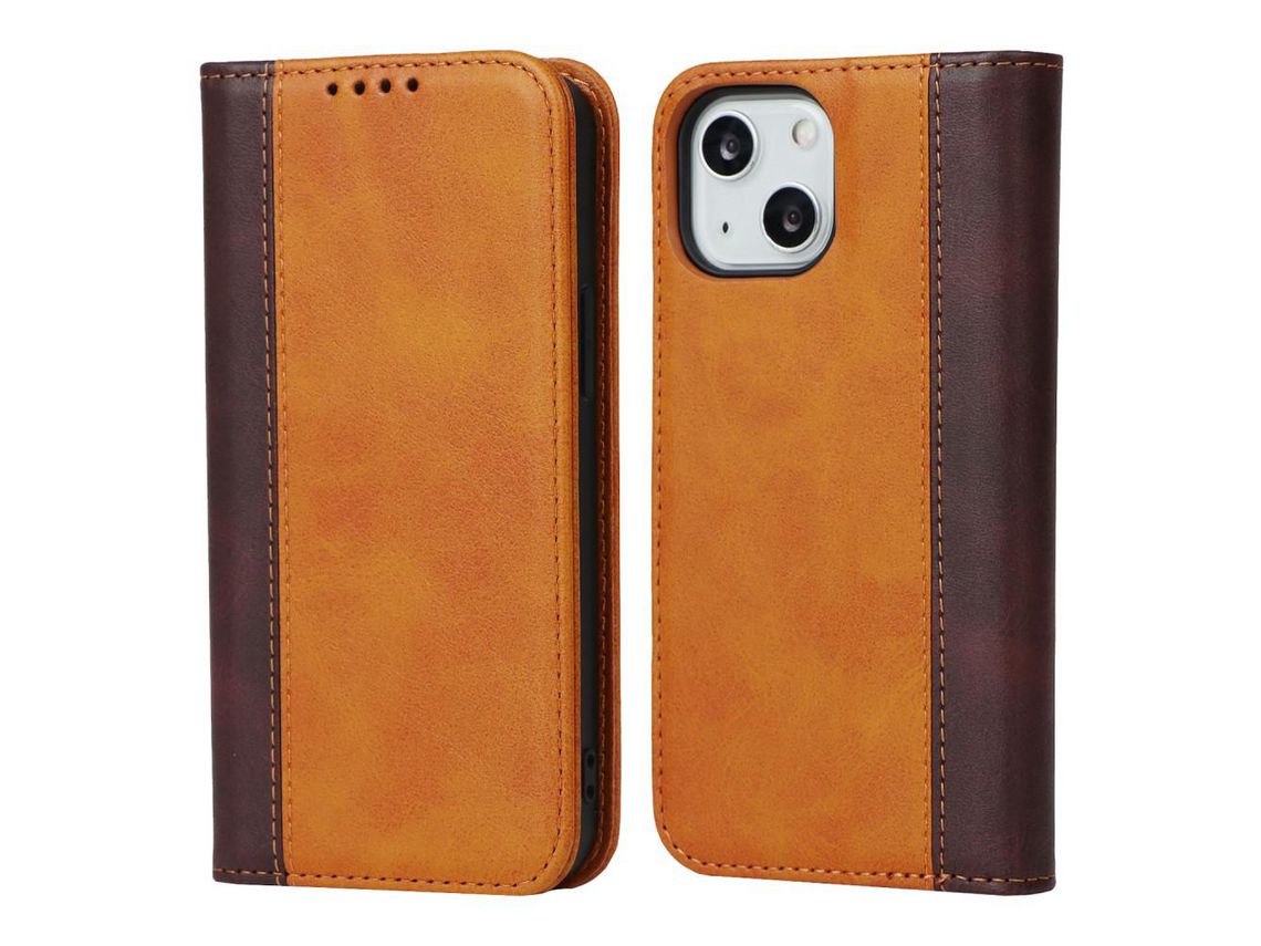 Funda PU + TPU emenda de duas cores Anti-lágrimas autoabsorbente amarillo/marrón por iPhone 13 mini 5.4