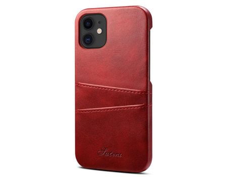 Funda TPU + PU Anti-lágrimas con slots de tarjeta rojo por iPhone 12/12 Pro 6.1